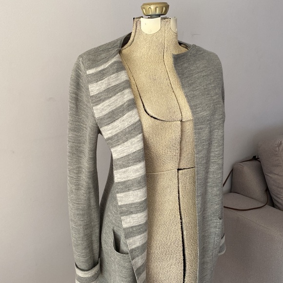 Long Grey Cardigan with Stripe detailing - Picture 3 of 7